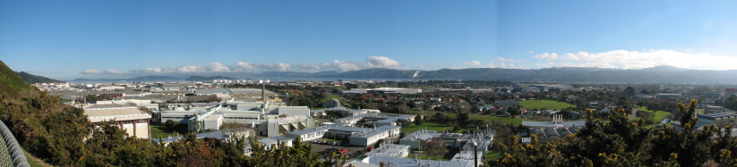 Mid-day panoramic view of Wellington City as the fog lifts.