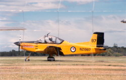 RNZAF Red Checkers member taxiing for takeoff. (66Kb jpeg)