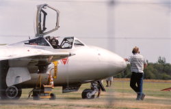 A deHavilland DH115 t.55 Vampire being prepped to warm up for take off. (63Kb jpeg)